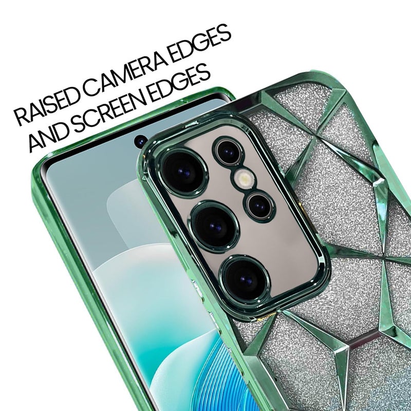 VONZEE Gradient Glitter Case for Samsung S24 Ultra, Luxury Electroplated 3D Cube, Diamond Bling Shiny Soft TPU Clear Shockproof Women Girls Protective Phone Cover (Green) - Image 4