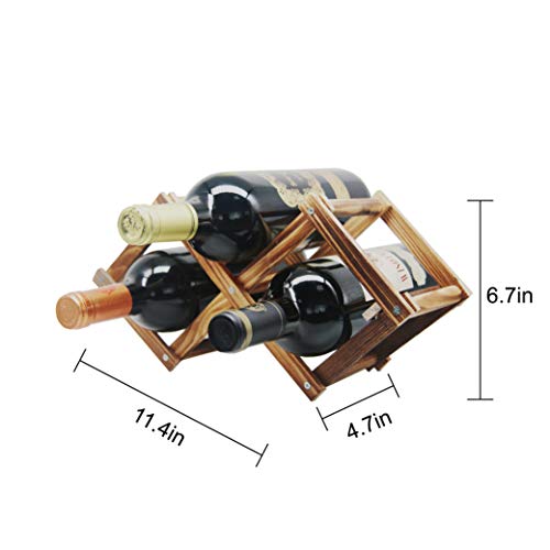 MUGLIO Foldable Wooden Wine Bottle Holder Free Standing Natural Wine Shelves for Pantry 2 Slots for 3 Bottles Wine Rack - Image 3