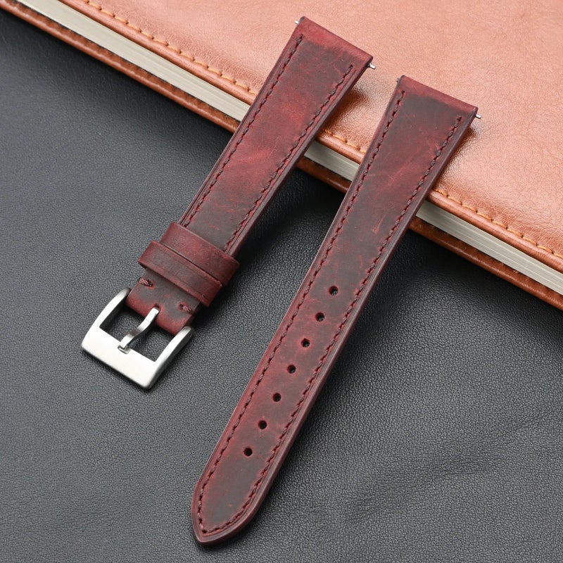 Bluejw Old-Fashioned Top Grain Genuine Leather Watch Band Replacement Strap for Men and Women – 20mm 22mm Width with Quick Release Pins, Easy to Replace the Watch Strap - Image 1