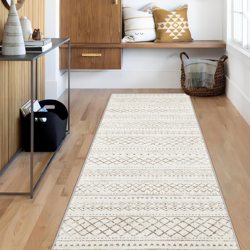 Aoyaomi Runner Rug 2x5 Boho Geometric Area Rugs: Small Washable Kitchen Entryway Rug, Soft Non Slip Moroccan Long Hallway Rugs for Bedroom Bathroom Laundry Entryway Staircase Foyer(Brown,2X5) - Image 1