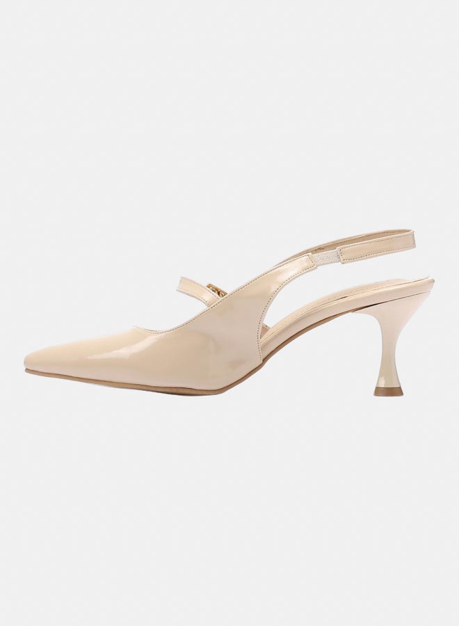 XO Style Patent Leather Buckled Block Heel Court Shoes - Beige - Image 3