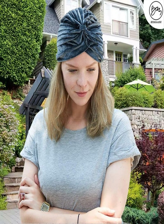 BISMAADH Women's Stretch Velvet Twist Pleasted Hair Wrap Turban Hat Cancer Chemo Beanie Cap Headwear Yellow - Image 5