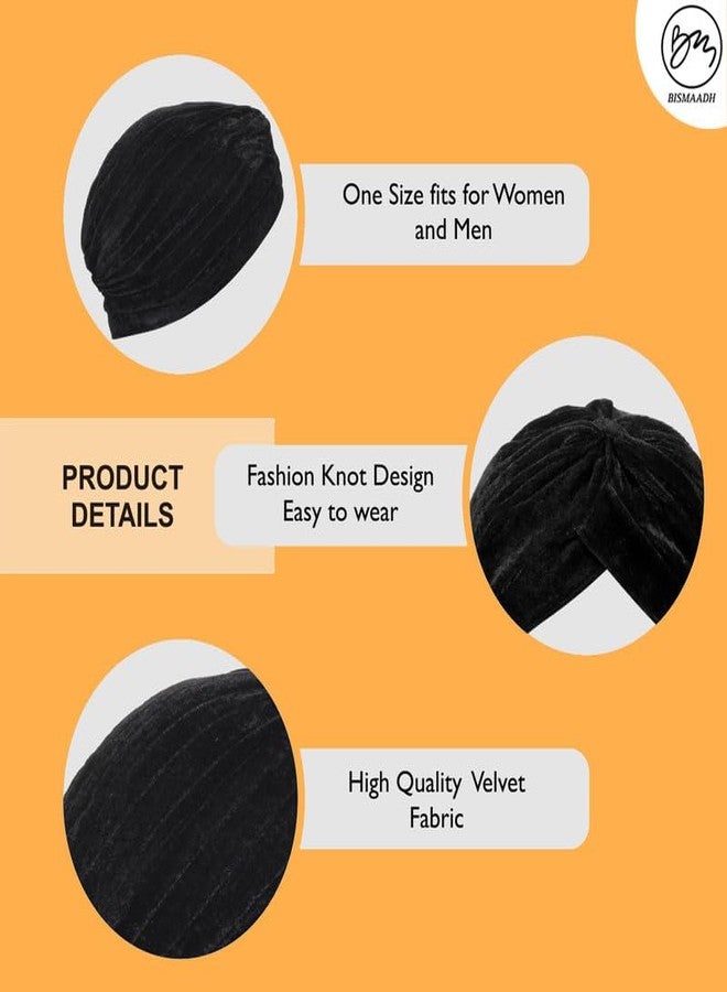 BISMAADH Women's Stretch Velvet Twist Pleasted Hair Wrap Turban Hat Cancer Chemo Beanie Cap Headwear Yellow - Image 4