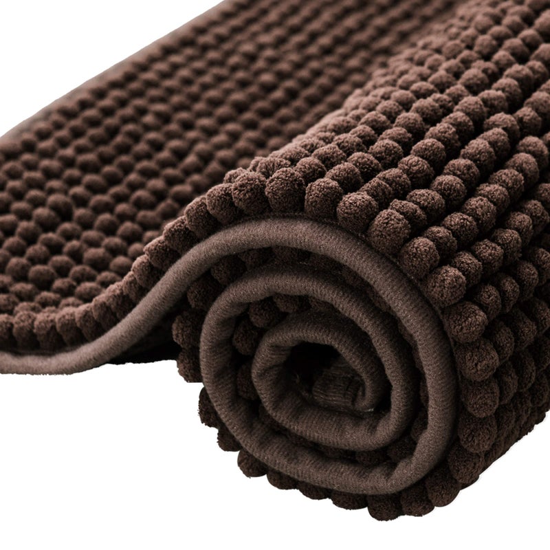 SUBRTEX Bathroom Rugs Chenille Bath Rug Soft Short Plush Bath Mat Soft Shower Mat Water Absorbent Shower Mat Quick Dry Machine Washable(Chocolate 20"" x 32"") - Image 1
