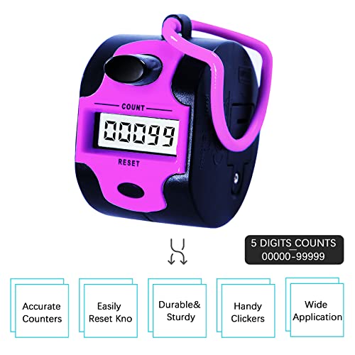 TESEAS Handy Counter Click Manual Digital clicker Stitch Tally Counters Pink Finger Mechanical Palm Handheld Pitch 5-Digit Electronic Display Click Number Counterfor Row, People, Golf,Crochet,Lap&Knitting - Image 3