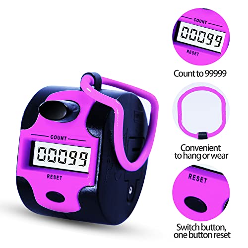 TESEAS Handy Counter Click Manual Digital clicker Stitch Tally Counters Pink Finger Mechanical Palm Handheld Pitch 5-Digit Electronic Display Click Number Counterfor Row, People, Golf,Crochet,Lap&Knitting - Image 2