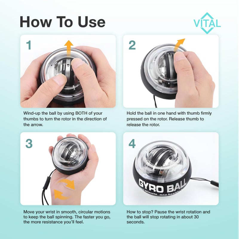 FREEZE2TRIM Vital Wrist Ball Exerciser Gyro Ball Hand Gyroscopic Wrist Strengthener & Forearm Trainer with Zinc Rotor Grip Strength Training, Wrist Exerciser & Arm Exercise Equipment (Clear Without LED Lights) - Image 3