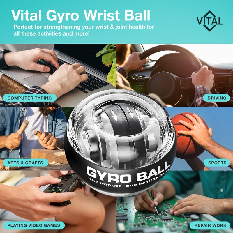 FREEZE2TRIM Vital Wrist Ball Exerciser Gyro Ball Hand Gyroscopic Wrist Strengthener & Forearm Trainer with Zinc Rotor Grip Strength Training, Wrist Exerciser & Arm Exercise Equipment (Clear Without LED Lights) - Image 4