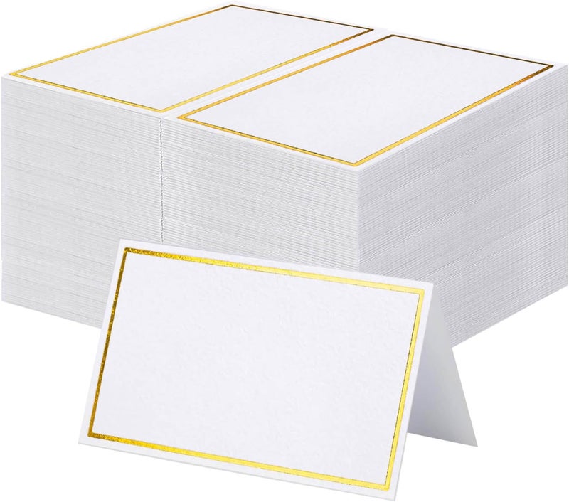 Toncoo 120Pcs Premium Place Cards, Small Table Cards with Gold Foil Border, 2" x 3.5" Tent Card, Escort Cards, Name Card, Wedding Place Cards for Wedding, Table, Dinner Parties, Seating Card - Image 1