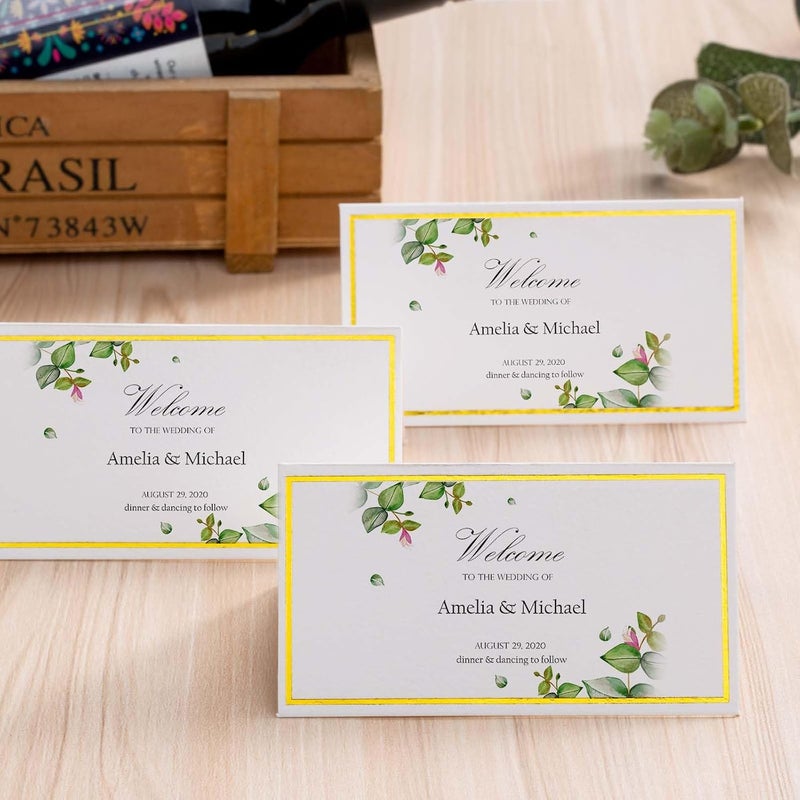 Toncoo 120Pcs Premium Place Cards, Small Table Cards with Gold Foil Border, 2" x 3.5" Tent Card, Escort Cards, Name Card, Wedding Place Cards for Wedding, Table, Dinner Parties, Seating Card - Image 5