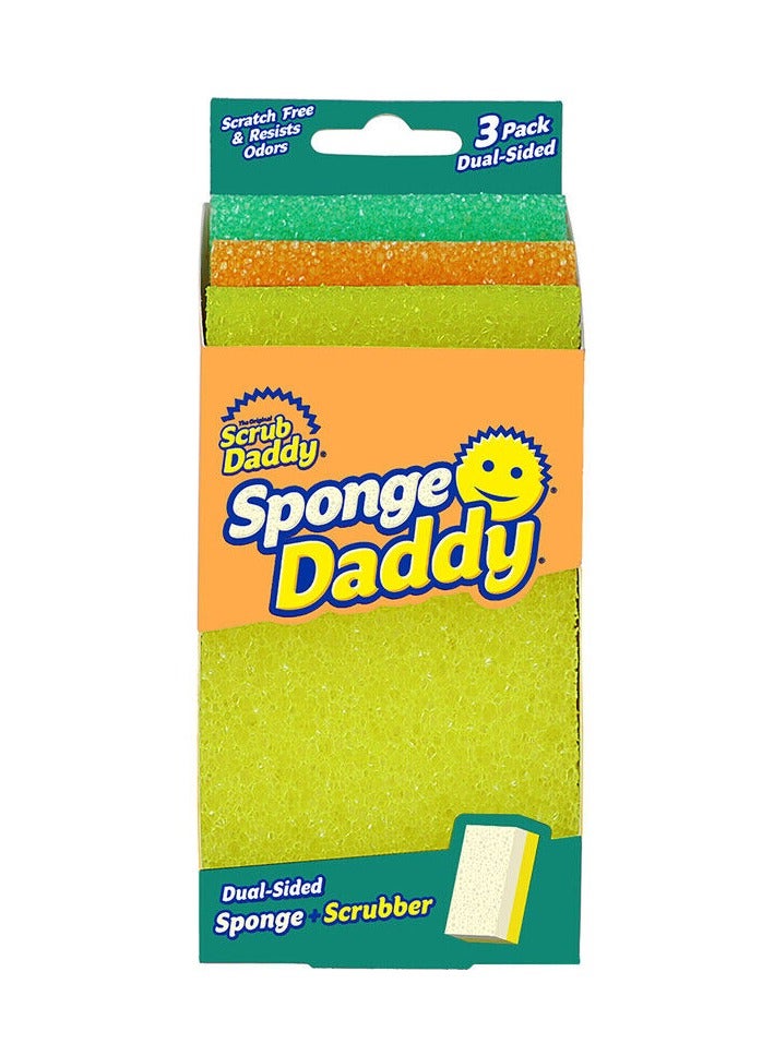 Scrub Daddy إسفنجة تنظيف متعددة الأغراض، إسفنجة مزدوجة الجوانب قوية، إسفنجة خالية من الخدوش للأطباق والمنزل، لينة في الماء الفاتر، قوية في الماء البارد، مقاومة للروائح، مجموعة من 3. - Image 1