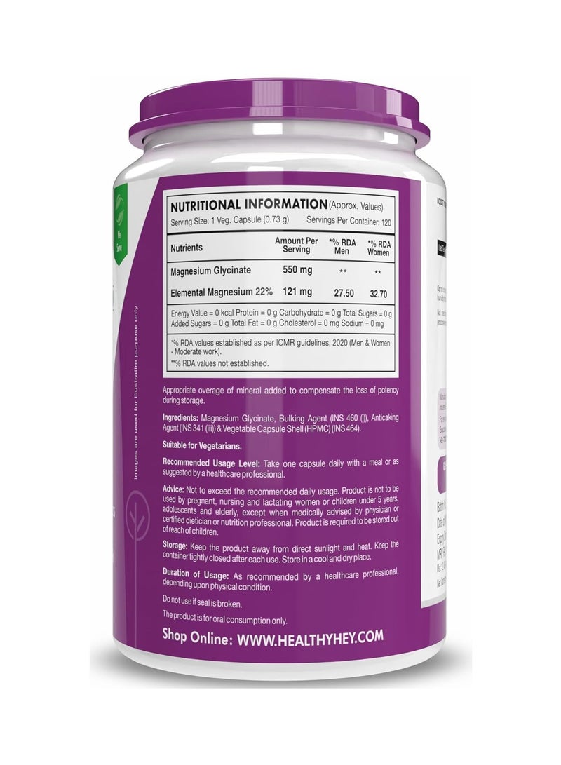 HealthyHey Nutrition HealthyHey High Absorption Magnesium Glycinate, 550mg - 120 Vegetable Capsules - Image 2
