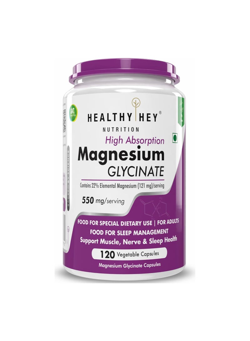 HealthyHey Nutrition HealthyHey High Absorption Magnesium Glycinate, 550mg - 120 Vegetable Capsules - Image 1
