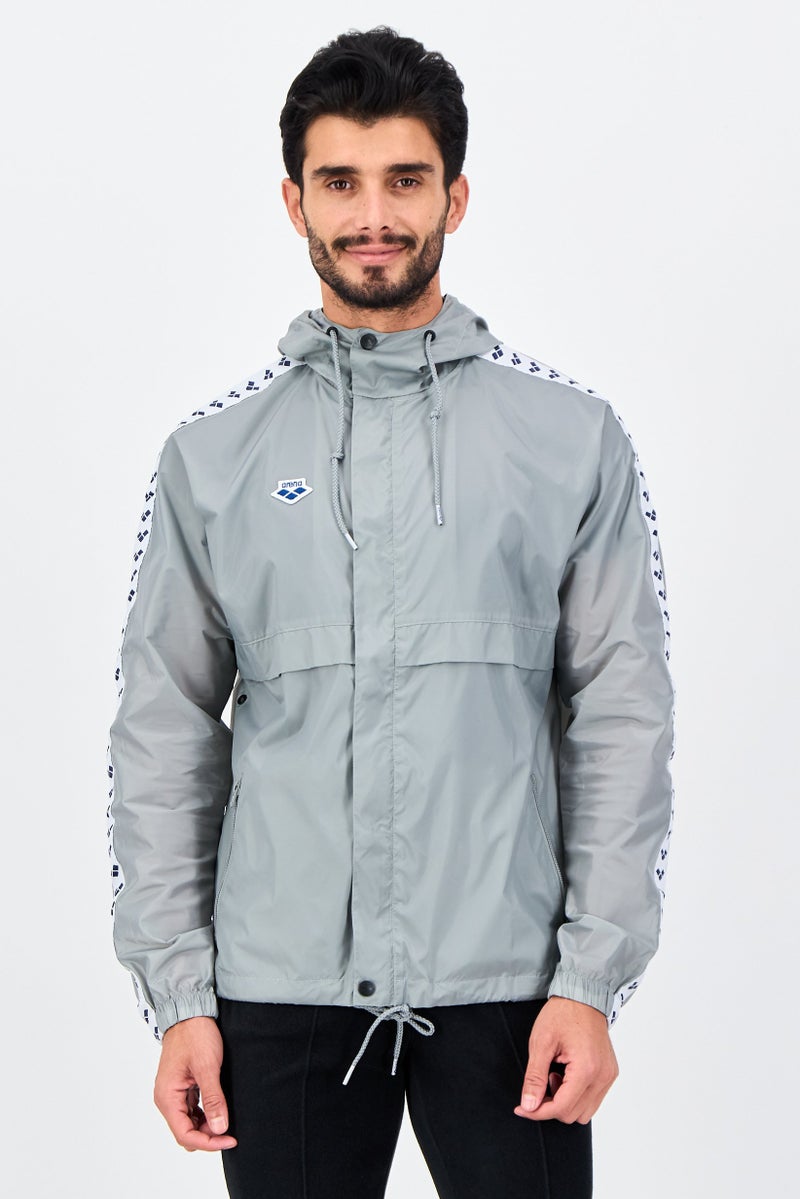 arena Men Brand Logo Windbreaker Jacket, Grey - Image 1