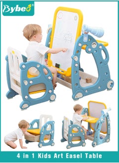 4 in 1 Kids Art Easel, Kids Table and Chair Set, Toddler Study Desk and Chair with Adjustable Whiteboard, Desktop, Markers, Ring Toss, Telescope for Drawing, Writing, Playing