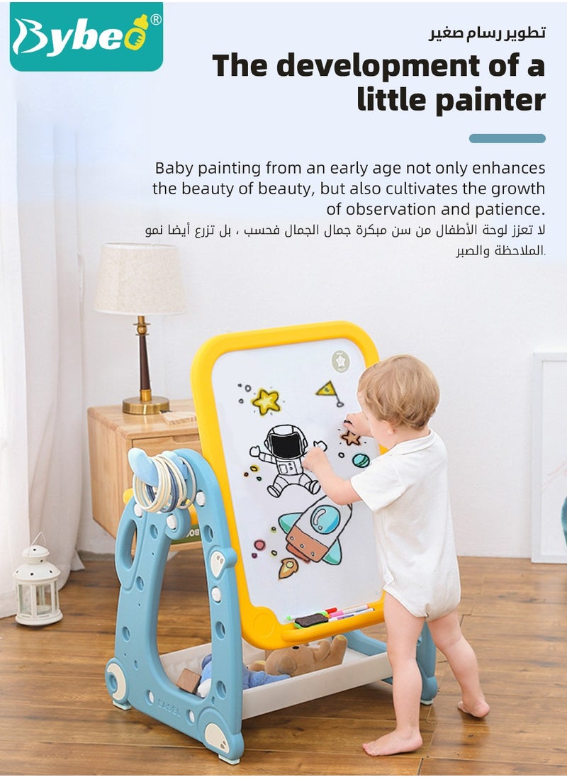 Bybeo - 4 in 1 Kids Art Easel, Kids Table and Chair Set, Toddler Study Desk and Chair with Adjustable Whiteboard, Desktop, Markers, Ring Toss, Telescope for Drawing, Writing, Playing - Image 1
