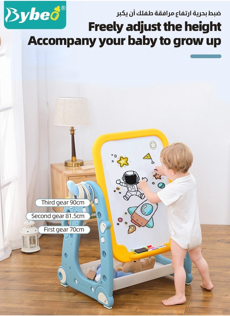 Bybeo - 4 in 1 Kids Art Easel, Kids Table and Chair Set, Toddler Study Desk and Chair with Adjustable Whiteboard, Desktop, Markers, Ring Toss, Telescope for Drawing, Writing, Playing - Image 1