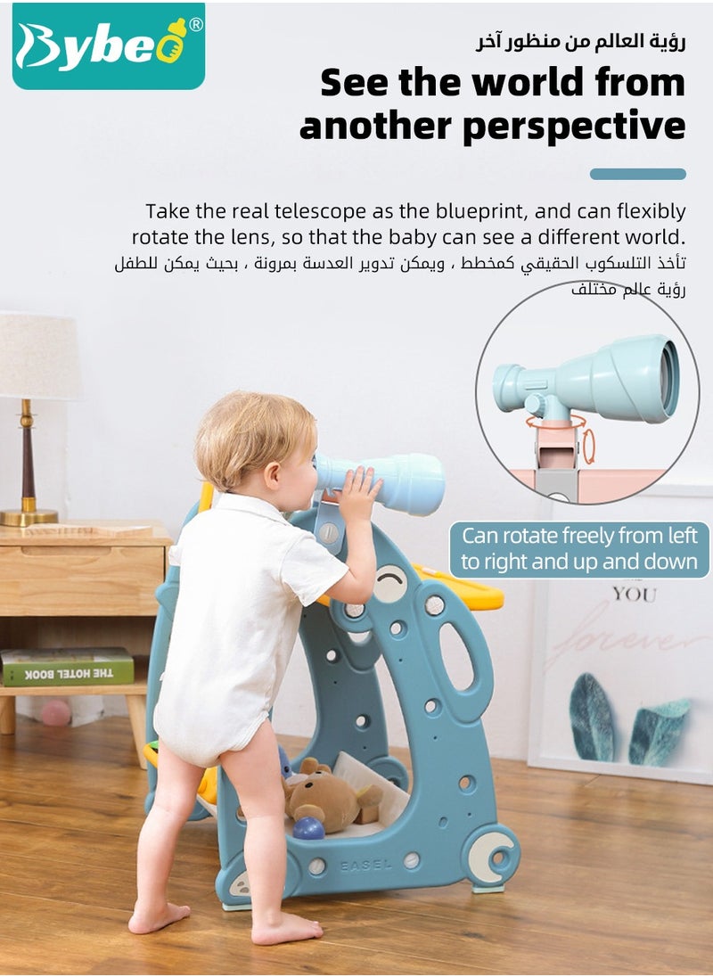 Bybeo - 4 in 1 Kids Art Easel, Kids Table and Chair Set, Toddler Study Desk and Chair with Adjustable Whiteboard, Desktop, Markers, Ring Toss, Telescope for Drawing, Writing, Playing - Image 1
