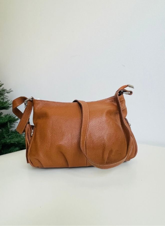 Effetty Women's casual leather shoulder bag made in Italy, Made of genuine leather, Brown - Image 3