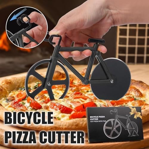 Rexez Bicycle Pizza Cutter Wheel Gifts for Cyclists, Men, Dad, Bike Lovers Funny Kitchen Gadgets Cool, Christmas, Birthday, White Elephant Gifts Stainless Steel Pizza Slicer (Multi-Colour) - Image 2