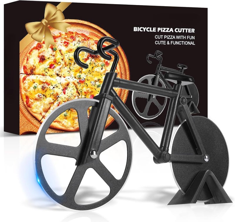 Rexez Bicycle Pizza Cutter Wheel Gifts for Cyclists, Men, Dad, Bike Lovers Funny Kitchen Gadgets Cool, Christmas, Birthday, White Elephant Gifts Stainless Steel Pizza Slicer (Multi-Colour) - Image 1