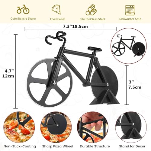 Rexez Bicycle Pizza Cutter Wheel Gifts for Cyclists, Men, Dad, Bike Lovers Funny Kitchen Gadgets Cool, Christmas, Birthday, White Elephant Gifts Stainless Steel Pizza Slicer (Multi-Colour) - Image 4
