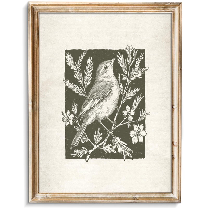 uniro Wall Art Canvas Print Vintage Bird Wall Art Canvas Sparrow Farmhouse Pictures Neutral Sketch bird Canvas Oil Painting Nursery Decor Modern Home and Bedroom Decoration (8" x 10" UNFRAMED) - Image 1