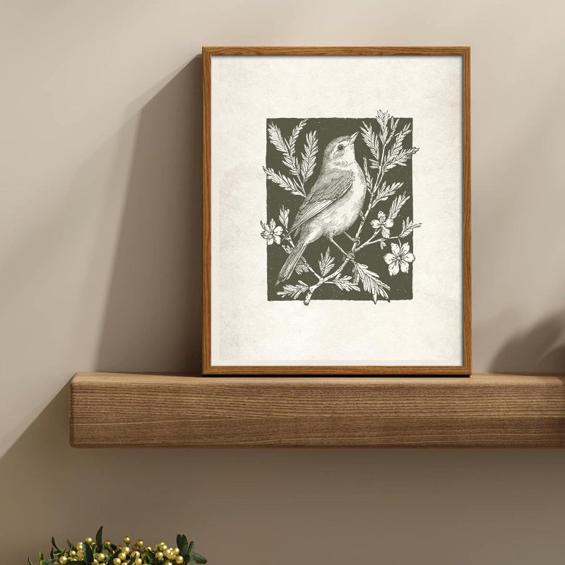 uniro Wall Art Canvas Print Vintage Bird Wall Art Canvas Sparrow Farmhouse Pictures Neutral Sketch bird Canvas Oil Painting Nursery Decor Modern Home and Bedroom Decoration (8" x 10" UNFRAMED) - Image 2
