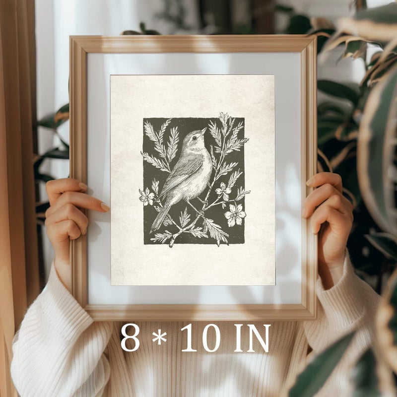 uniro Wall Art Canvas Print Vintage Bird Wall Art Canvas Sparrow Farmhouse Pictures Neutral Sketch bird Canvas Oil Painting Nursery Decor Modern Home and Bedroom Decoration (8" x 10" UNFRAMED) - Image 4