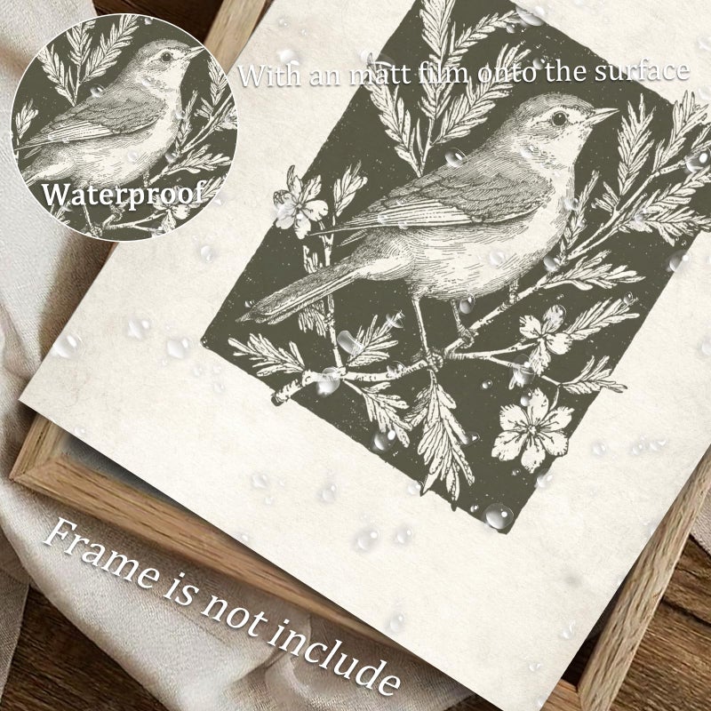 uniro Wall Art Canvas Print Vintage Bird Wall Art Canvas Sparrow Farmhouse Pictures Neutral Sketch bird Canvas Oil Painting Nursery Decor Modern Home and Bedroom Decoration (8" x 10" UNFRAMED) - Image 3