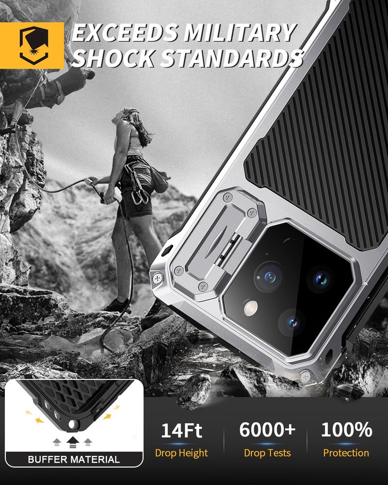 Lanhiem for iPhone 16 Pro Max Metal Case with Camera Cover & Stand [Compatible with MagSafe] [Built-in Kickstand] [Military-Grade Protection] Heavy Duty Rugged Magnetic Phone Case (Silver) - Image 5