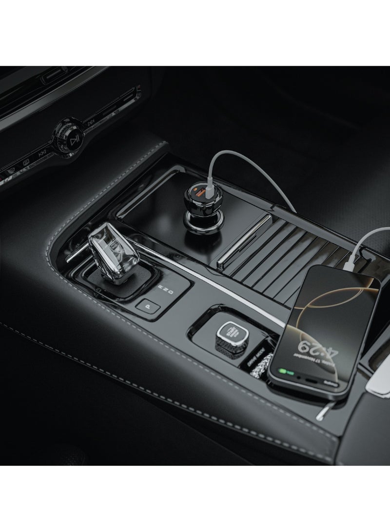 GREEN LION 50W Dual Port QC 20W Car Charger PD 30W with USB-C to USB-C Cable 1M/ USB-A & USB-C / Fast Charging / PC Flame Retardant Material - Black - Image 2