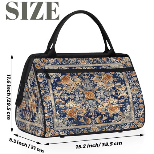 cfpolar Carpet Flower Pattern Gym Bag for Women Men Travel Sports Duffel Bag with Trolley Sleeve Waterproof Sport Weekender Overnight Bags Carry On Tote Bag for Travel Gym Sport - Image 3