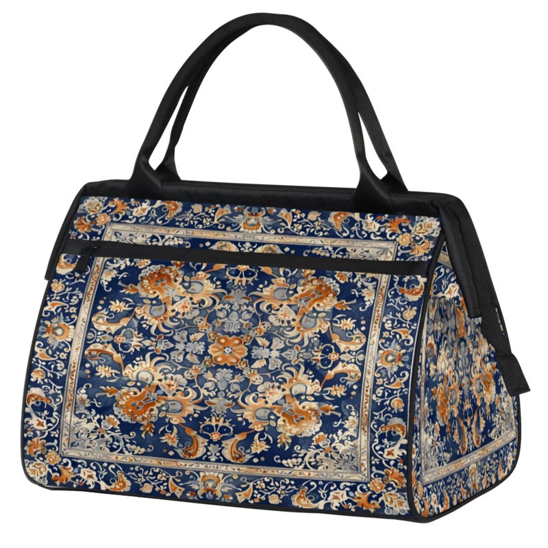 cfpolar Carpet Flower Pattern Gym Bag for Women Men Travel Sports Duffel Bag with Trolley Sleeve Waterproof Sport Weekender Overnight Bags Carry On Tote Bag for Travel Gym Sport - Image 2