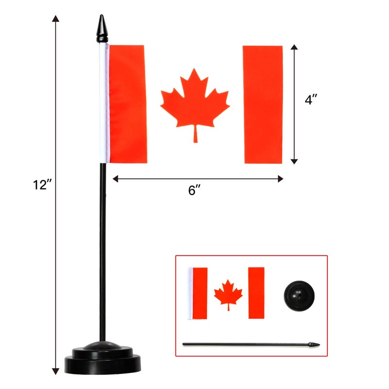 Anley Canada Deluxe Desk Flag Set 6 x 4 Inch Miniature Canadian Desktop Flag with 12 Solid Pole Vivid Color and Fade Resistant Black Base and Spear Top - Image 5