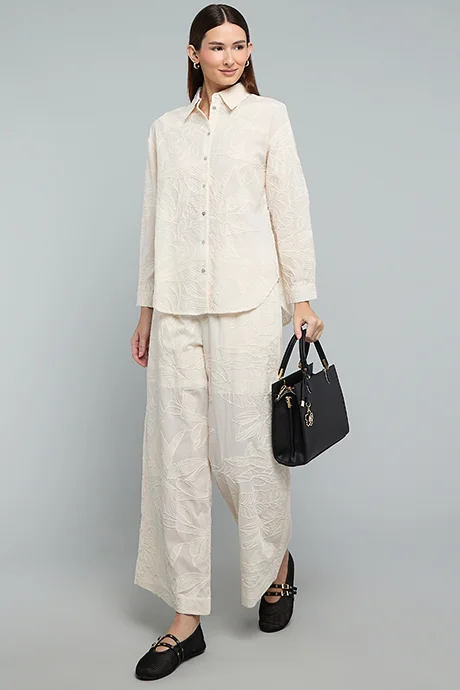 R&b Embroidered Wide Leg Pants with Elastic Waist