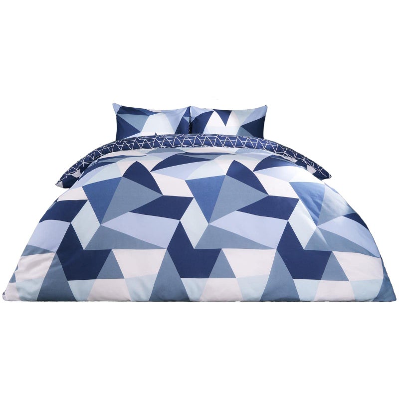 Dreamscene Geometric Shapes Double Duvet Cover Set with Pillowcases Soft Comfy Breathable Polycotton Quilt Covers Bedding Set Lightweight NonFading Navy Blue  200 x 200cm