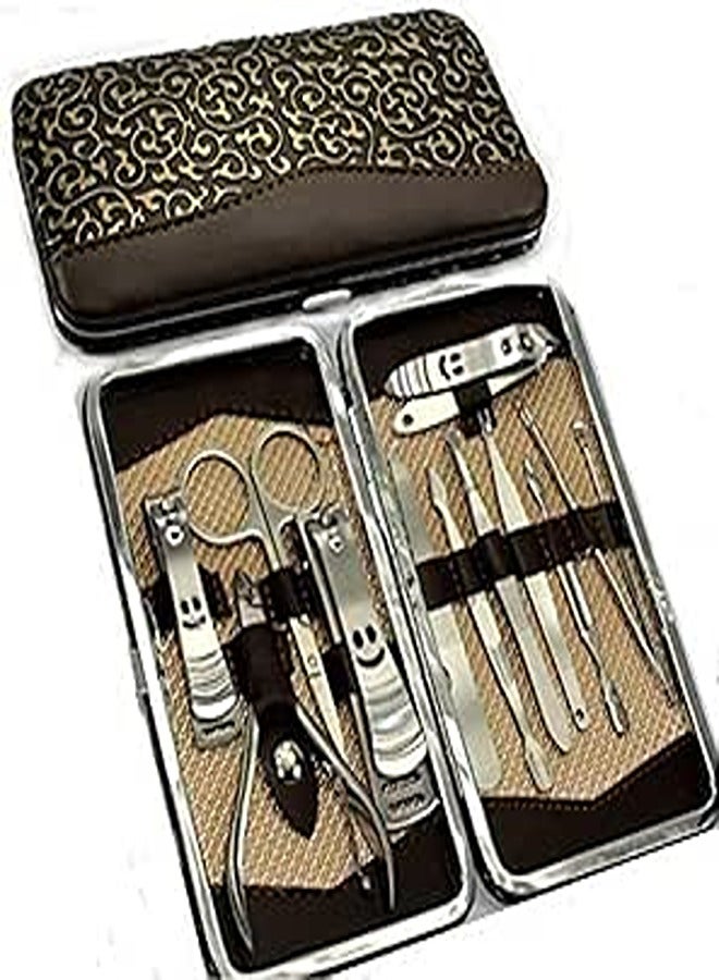 12 pcs Manicure Set / Pedicure Set Including- Nail Scissors, Nail Clippers, Cuticle Pusher, Nail File, Tweezers, Nail Cleaner, Nail Toe Clippers, and Cuticle Trimmers With Elegant Box