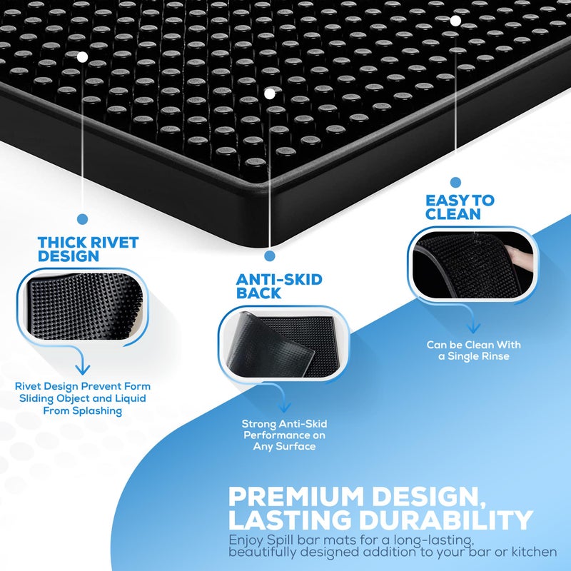 WISHMART Black Rubber Bar Mat Set of 1 (18x12 Inches) | Drying  Durable  and Stylish Spill Mats for Bars  Restaurants  Coffee Shops  Bar Mats for Countertop and Table Top  Non-Slip & Non-Toxic Mats - Image 2