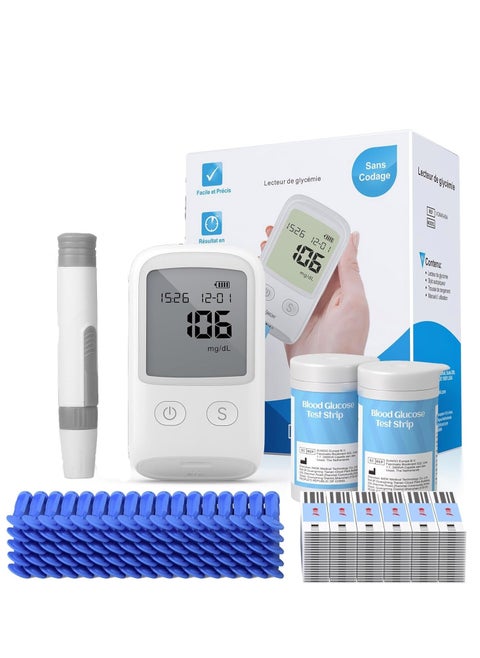 Blood Glucose Monitor Kit with 100 Blood Sugar Test Strips, 100 Lancets, 1 Blood Glucose Meter, 1 Lancing Device, Travel Case for Diabetes Testing Kit (Auto-Coding Glucometer kit with 1 Control Solution)