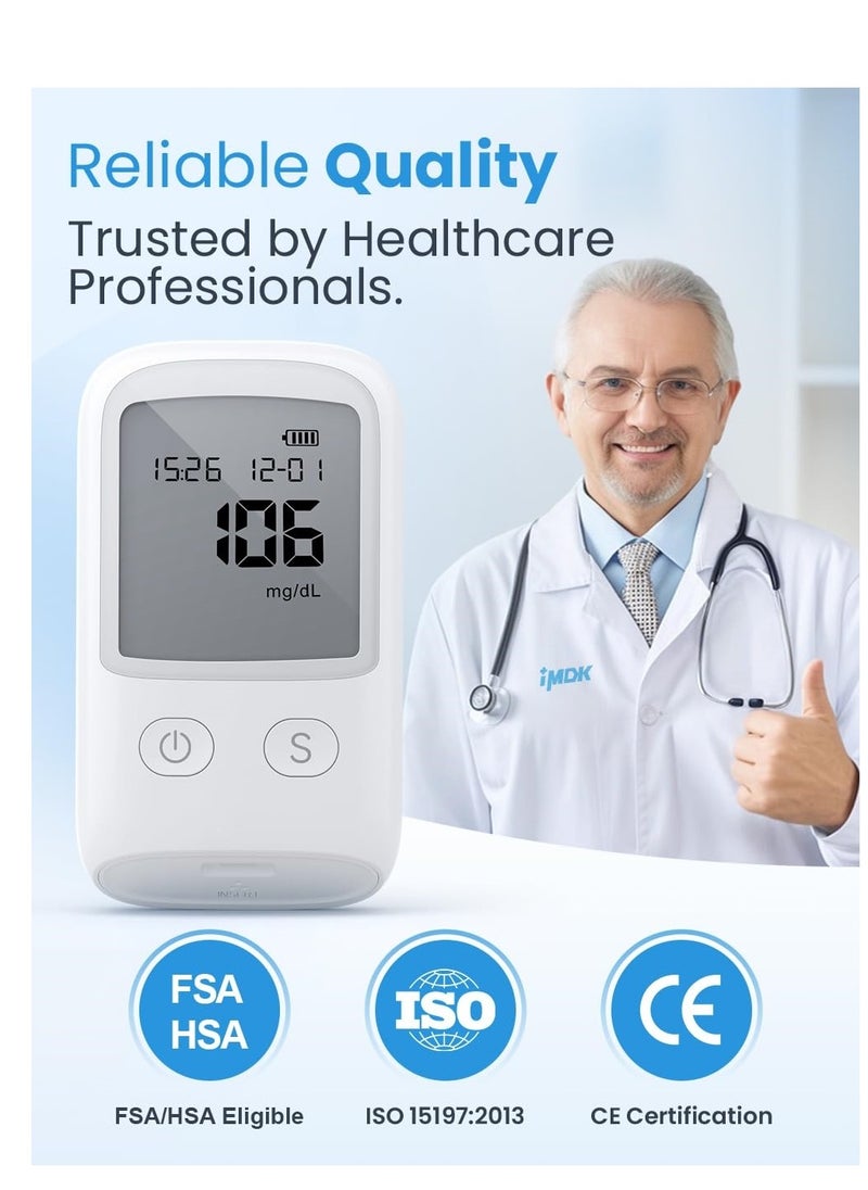 Blood Glucose Monitor Kit with 100 Blood Sugar Test Strips, 100 Lancets, 1 Blood Glucose Meter, 1 Lancing Device, Travel Case for Diabetes Testing Kit (Auto-Coding Glucometer kit with 1 Control Solution)