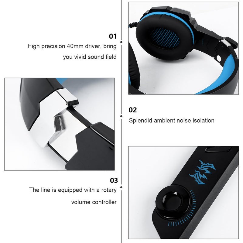 Wired Gaming Headset with Microphone Blue LED Lights for PC Console Esports - Image 4
