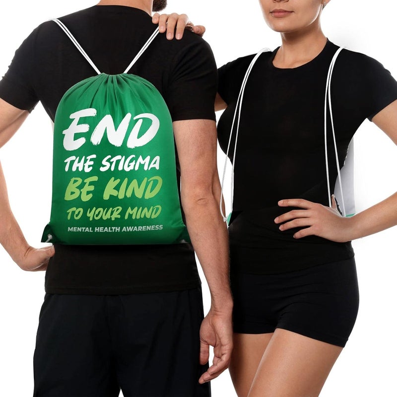 Kacctyen Kacctyen 12 Pcs Mental Health Drawstring Backpacks Stigma Cinch Bags Sport Gym Drawstring Bags Polyester Sack Pack Cinch Tote for Mental Health Awareness Gifts Green White  - Image 3