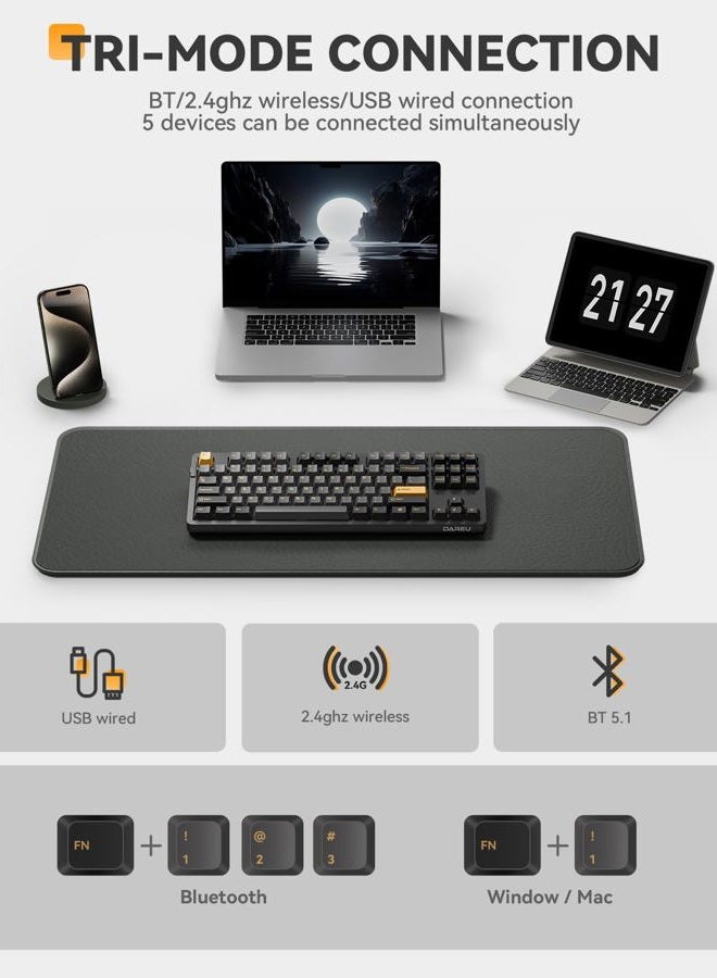 DAREU EK87PRO 80% Wireless Mechanical Gaming Keyboard,TKL Tri-Mode RGB Keyboard with Hot-Swappable,PBT Keycaps,Gasket Mount,6-Layer Padding for Win/Mac - Image 4