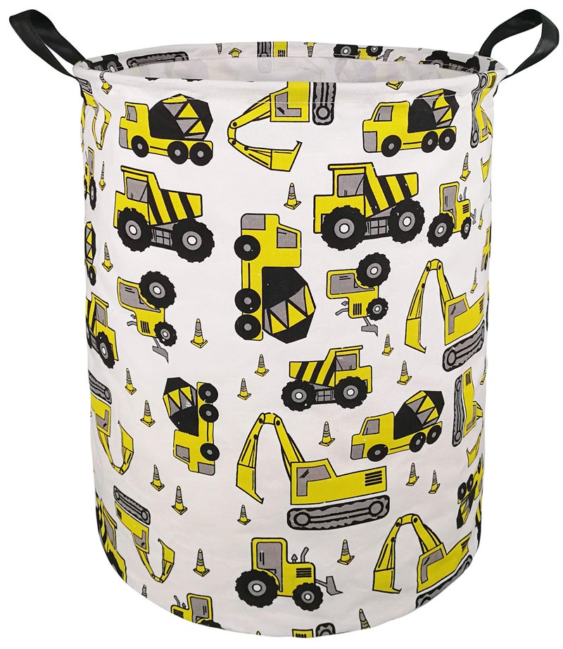 KUNRO Large Sized Round Storage Basket Waterproof Coating Organizer Bin Laundry Hamper for Nursery Clothes Toys Excavator