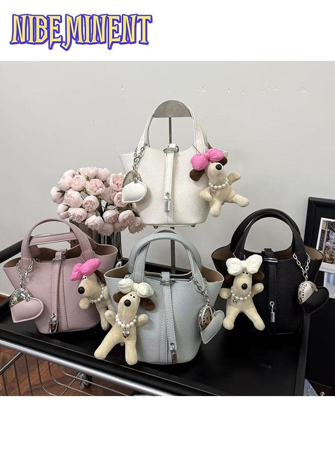 NIBEMINENT Patchwork Pendant Decor Simple Design Satchel Bag Include Puppy Pendant and Heart Pendant - Image 2