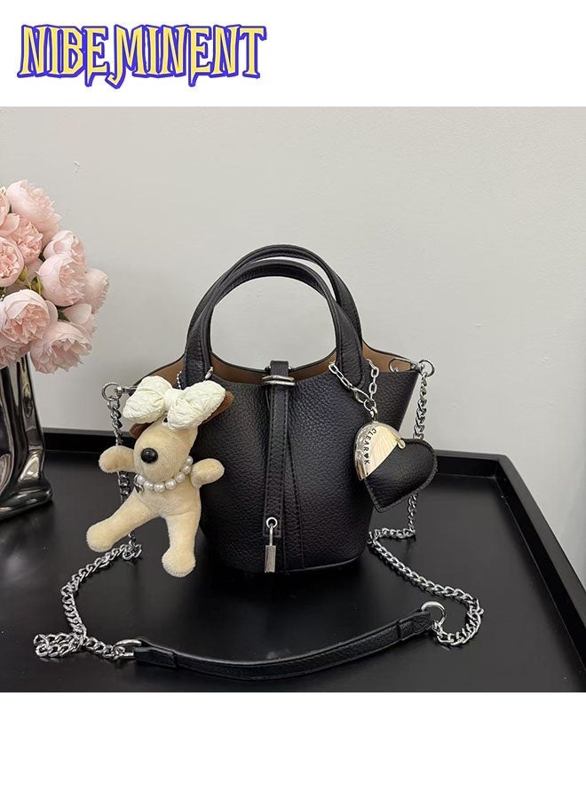 NIBEMINENT Patchwork Pendant Decor Simple Design Satchel Bag Include Puppy Pendant and Heart Pendant - Image 1