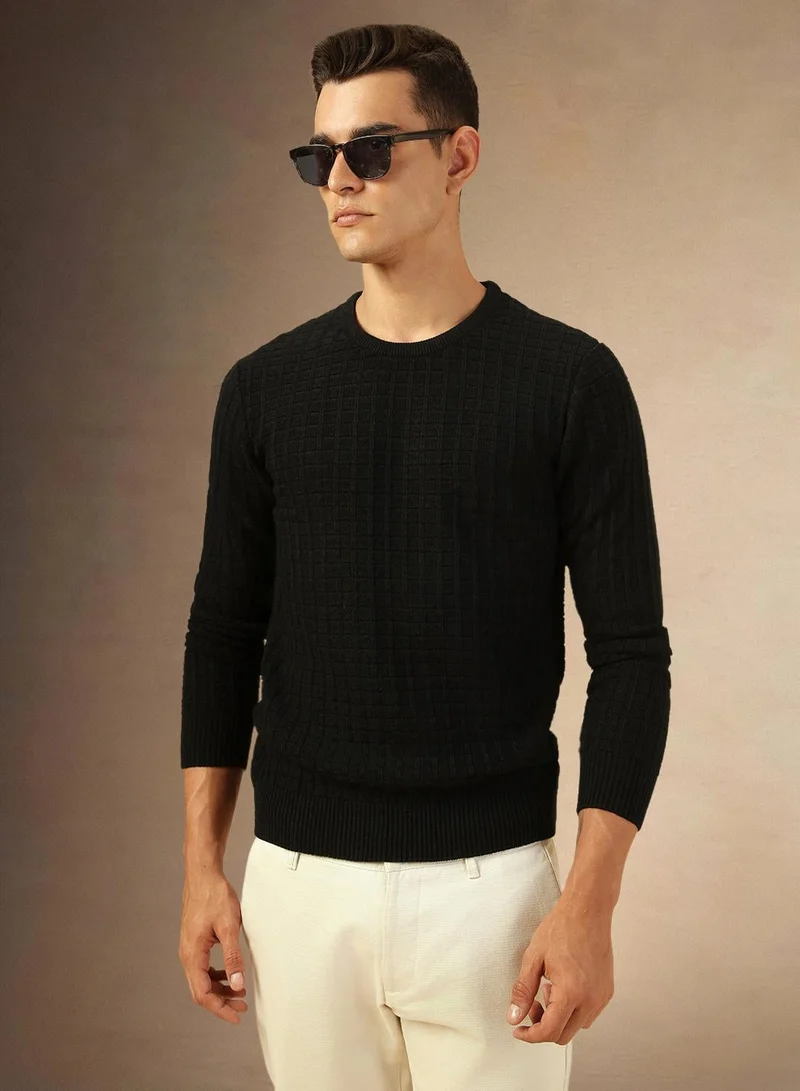 Men's Black 100% Acrylic Embellished Regular Fit Sweater