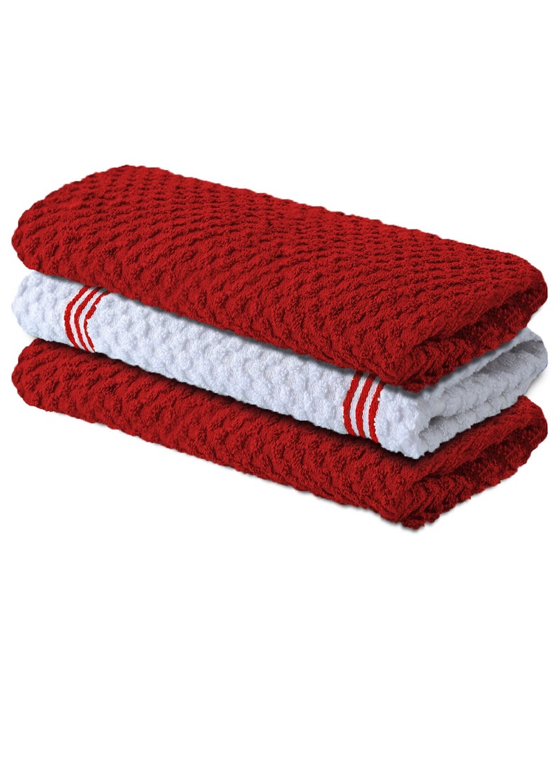 Infinitee Xclusives Infinitee Xclusives Premium Kitchen Towels – Pack of 3, 100% Cotton (15 x 25 Inches) 40cm x 70cm Absorbent Dish Towels - 425 GSM Tea Towel, Terry Kitchen Dishcloth Towels- Red Dish Cloth for Household Cleaning  - Image 1