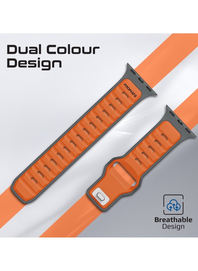 PROMATE Dual-Colour Apple Watch Band with Dust-Proof UV Treated Surface, Rust-Resistant Stainless-Steel Buckle, Durable Silicone Construction, Stylish Sporty Design for All Sizes and Series Compatibility, SiliBand-DC Orange - Image 2